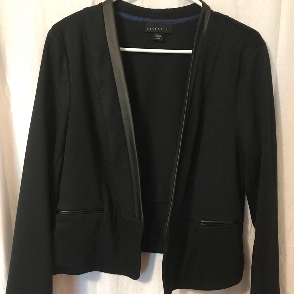 Casual black blazer with faux leather trim